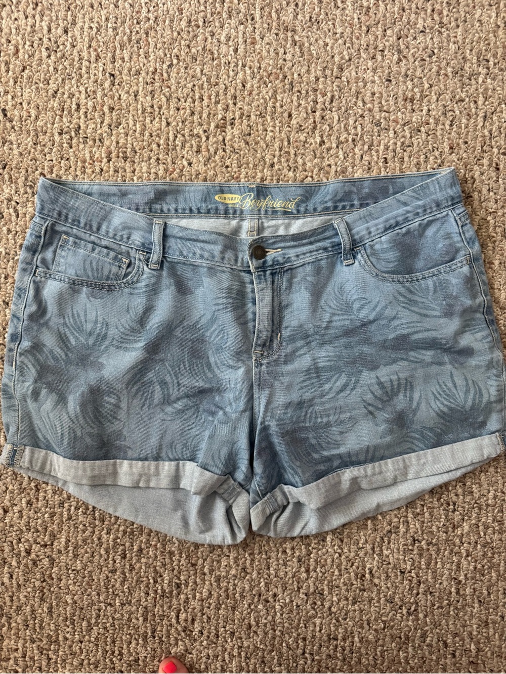 Old Navy Blue Leaf-Print Denim Roll-Cuff Shorts